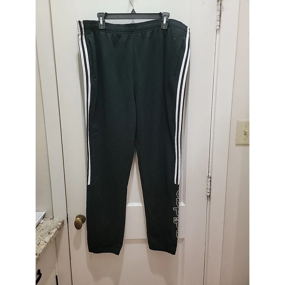 Adidas Sweatpants Mens Sz 2XL Black Fleece Lined Three Stripes Elastic Waist